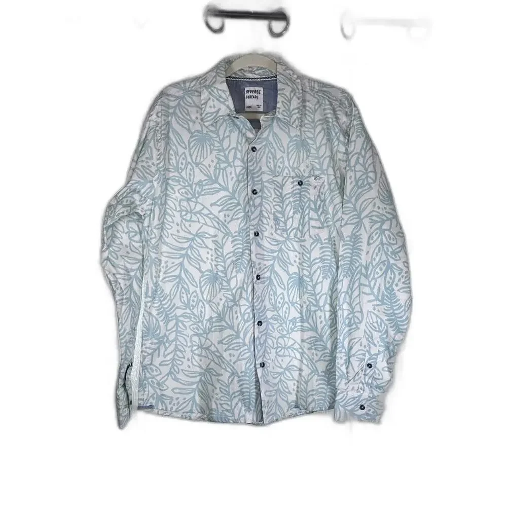 Reverse Threads Teal flower print shirt Men's size Large